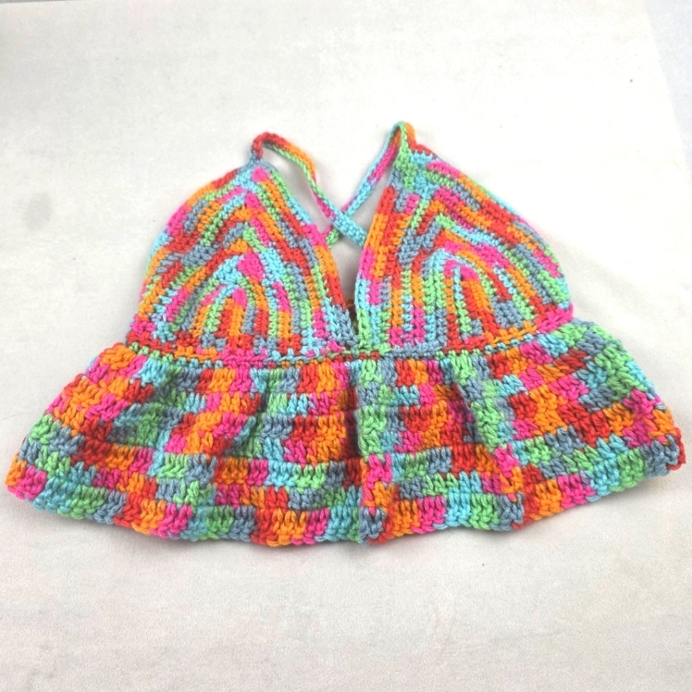 Colorful Rainbow Crochet Festival Crop Peplum Top One Size Adjustable A43